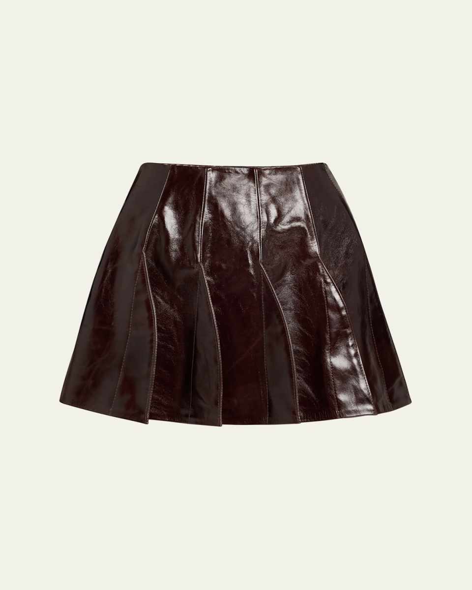 Ellis Fit-and-Flare Mini Leather Skirt